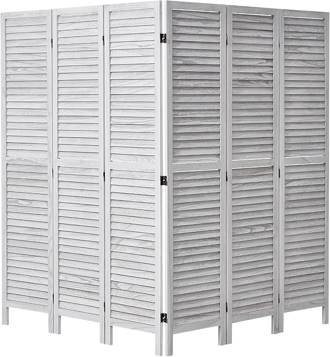 VEVOR Wood Room Divider, 6 Panel Wood Folding Privacy Screen, 66.9 Inches Tall Indoor Louvered Wooden Partition, Portable Decoration Screen, for Room Separation, Home, Office, Restaurant & Bedroom