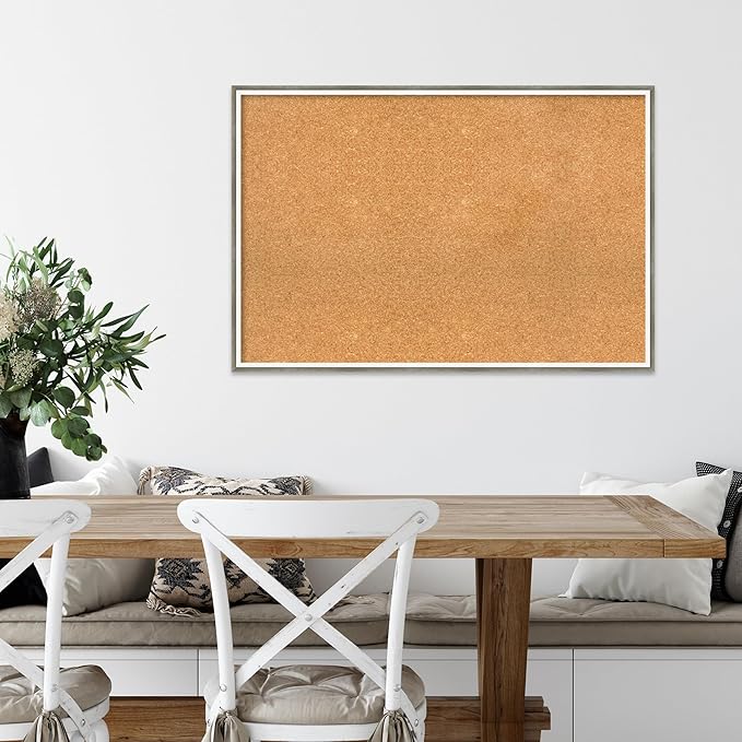 Amanti Art Natural Cork Board for Wall, 25x37 Vision Board with Silver Wood Frame, Large Corkboard Office Decor for Home Organization, Modern Contemporary Corkboard Pinboard to display items for home
