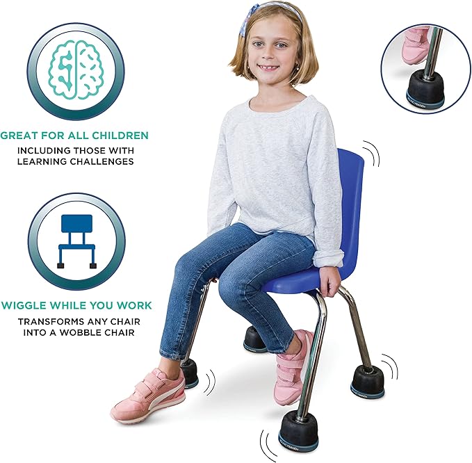 Bouncyband Wiggle Wobble Chair Feet, 10-Pack – Transform a Standard School Chair into a Wobble Chair – Chair Feet for Classroom Help Improve Concentration and Calm Children Aged 3+