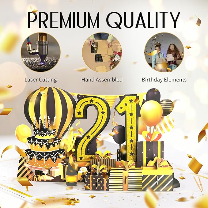 21st Birthday Card for Son Grandson, Jumbo 3D Pop Up 21st Birthday Cards for Boy Girl, Happy 21 Year Old Her Him Daughter Funny Bday Gifts, Review of 2004, Black Gold