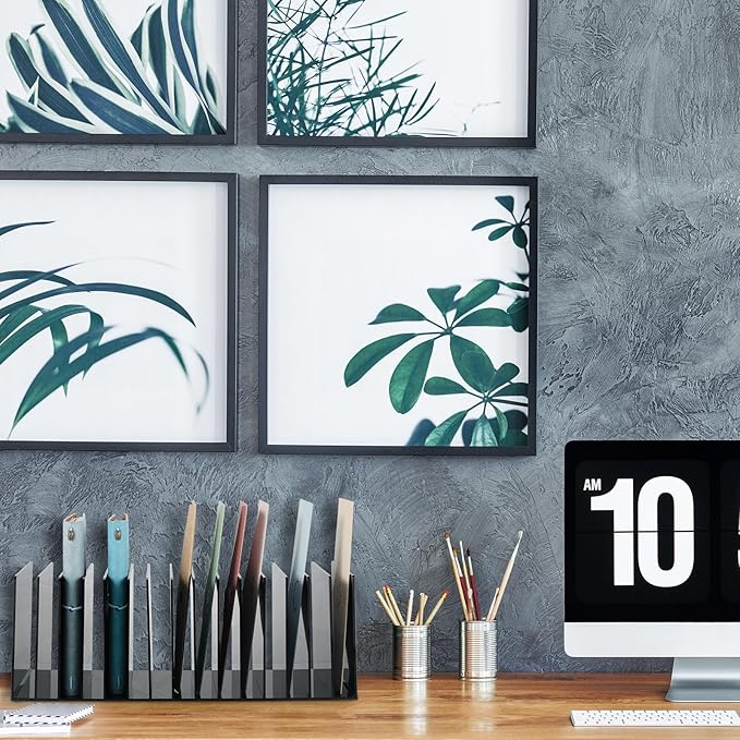 Ctosree Acrylic File Organizer for Desk Vertical 15 Compartments File Sorter Mail Organizer Desktop Countertop Folder Stand Racks for Office Home School Desk(Rectangle,Black)