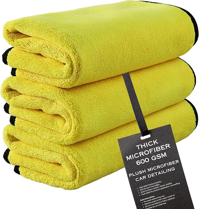 The Pro Stuff® Microfiber Towels for Cars, 600 GSM, Super Soft Drying Towels for Cars, Dual-Sided for Cleaning, Washing and Buffing, Tagless, Scratch-Free, Lint Free Cloth (16”x16”) | Pack of 3