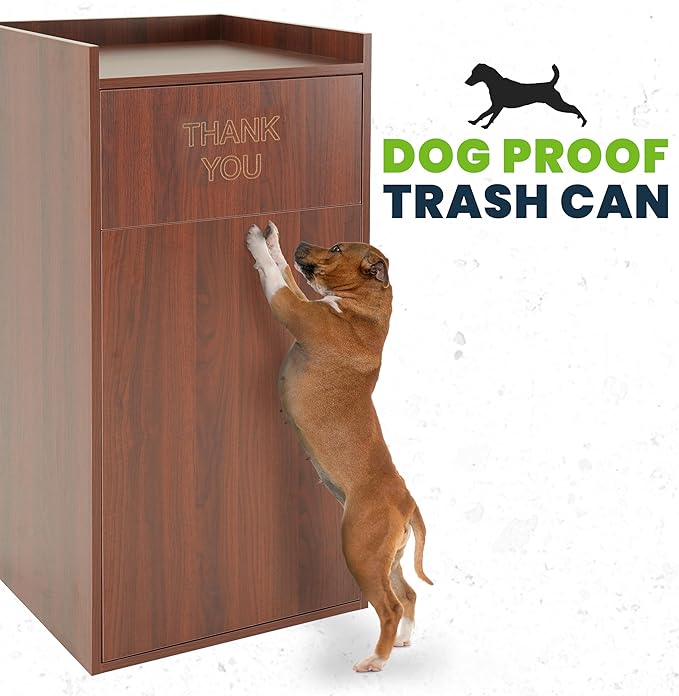 Alpine Restaurant Trash Can Cabinet - Commercial Trash Can 40 Gallon, Garbage Receptacle Indoor with Tray Holder for Restaurants, Cafeterias (Mahogany)