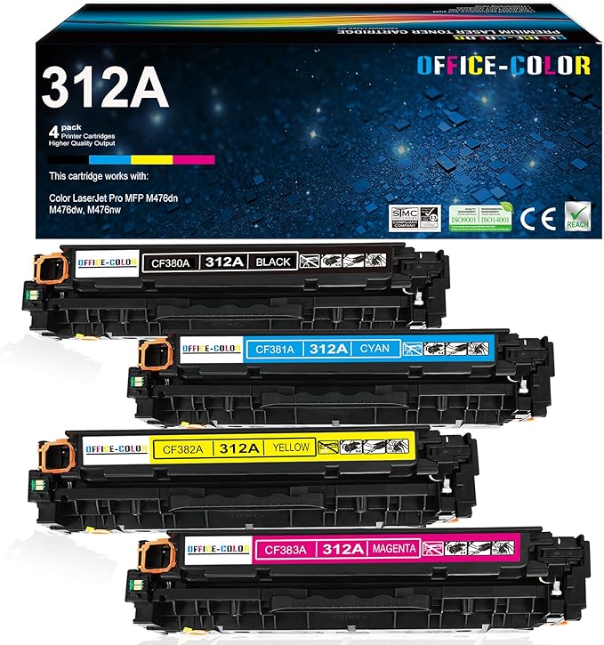 312A Toner Cartridges 4 Pack Replacement for HP 312A Toner Compatible for HP Laserjet Pro MFP M476dn M476dw M476nw Printer Ink (Black,Cyan,Magenta,Yellow)