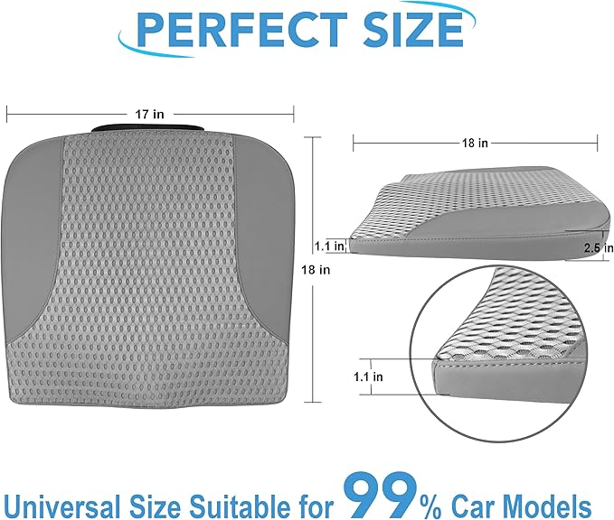 Car Seat Cushion, Comfortable Memory Foam Seat Pillow for Driving, Sciatica-Back Pain Relief, Cushion for Car-Truck, Office, Wheelchair - Dark Grey