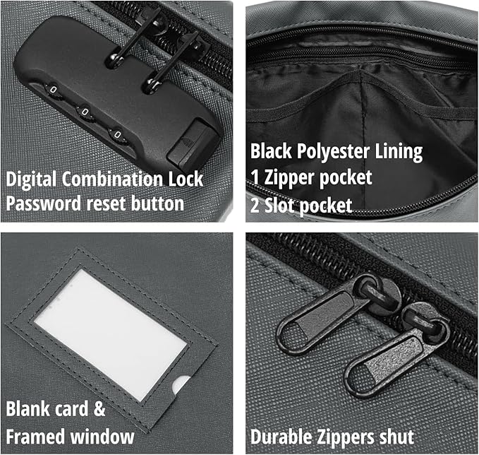 Grey Notary Bag | 14x11 inch | Locking Document Case with Zipper | Carrying Case for Notary Kit, Stamp, Embosser, Ink Pad, and Valuables