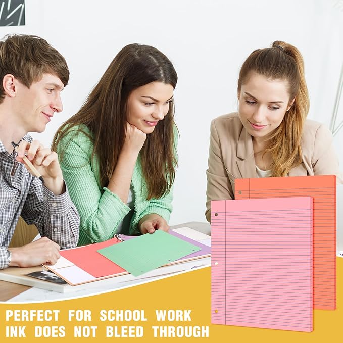 PerKoop 400 Sheets Colored Loose Leaf Paper 8.5" x 11" college ruled Lined 3 Hole Punched notebook Filler Paper for 3 Ring Binders Office School Supplies (Candy Colors)