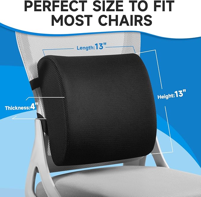 Lumbar Support Pillow for Office Chair, Memory Foam Office Chair Back Support,Lower Back Pillow for Car Seat, Back Pain Relief, Back Pillow for Chair with Adjustable Strap and Mesh Washable Cover