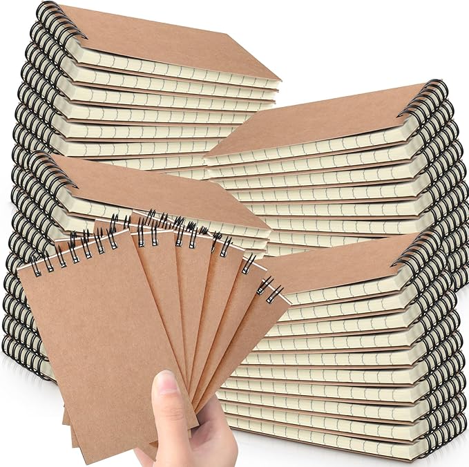Tenceur 54 Pcs Mini Spiral Notebook 3" x 5" Top Bound Small Spiral Notepads Pocket Notebook Spiral Memo Pads 120 Pages Sketchbook College Ruled Journals for Kids Home Office School (Brown)
