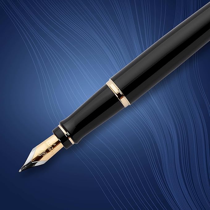 Waterman Expert Fountain Pen, Gloss Black with 23k Gold Trim, Fine Nib, Luxury Fountain Pen in Gift Box, Fountain Pen for Writing