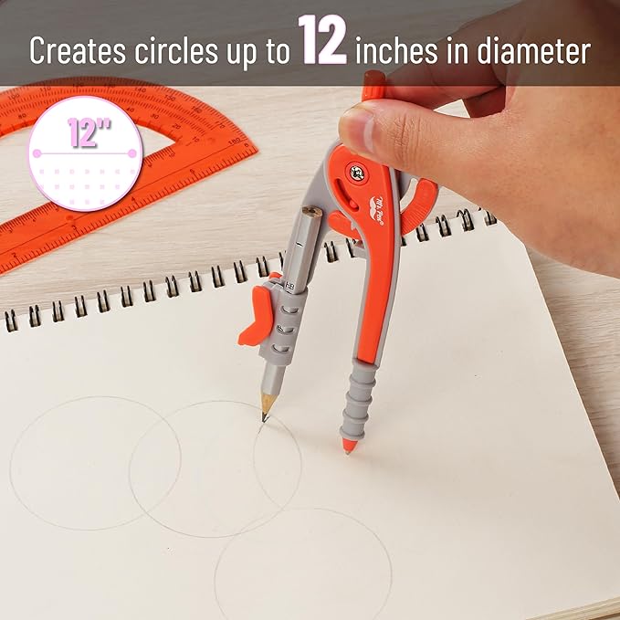 Mr. Pen- Compass and Protractor Set, Red, Compass Geometry Tool, Protractor and Compass Set, Compass Drawing Tool, Drawing Compass, Protractor Set, Geometry Compass, Math Compass for Geometry