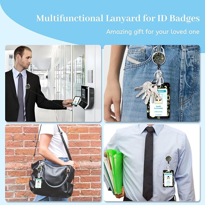 Lanyards for Id Badges, Sun Moon Badge Holder with Retractable Reel Clip, Work Name Tags Keychain Lanyard ID Card Protector Cover Case for Women Teacher Nurse Nursing Doctor Office