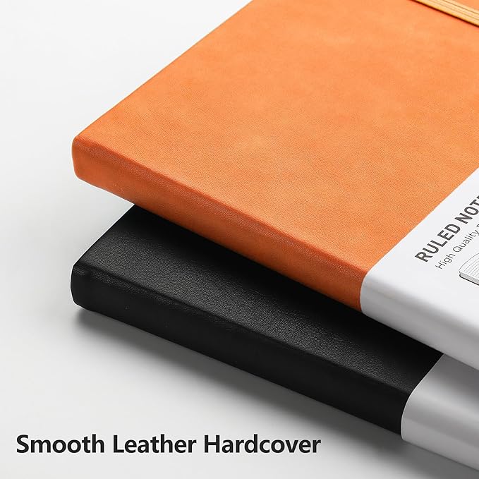RETTACY Lined Journal Notebook, 192 Numbered Pages, A5 Medium Size (5.7'' x 8.3''), for Men & Women, Journaling, Writing, Work & Office, Leather Hardcover, 100 GSM Thick Paper (Orange)