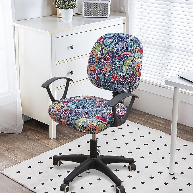 Smiry Stretch Printed Office Computer Chair Covers, Universal Washable Removable Desk Rotating Chair Slipcovers Protector, Seat + Backrest Cover - Blue Green