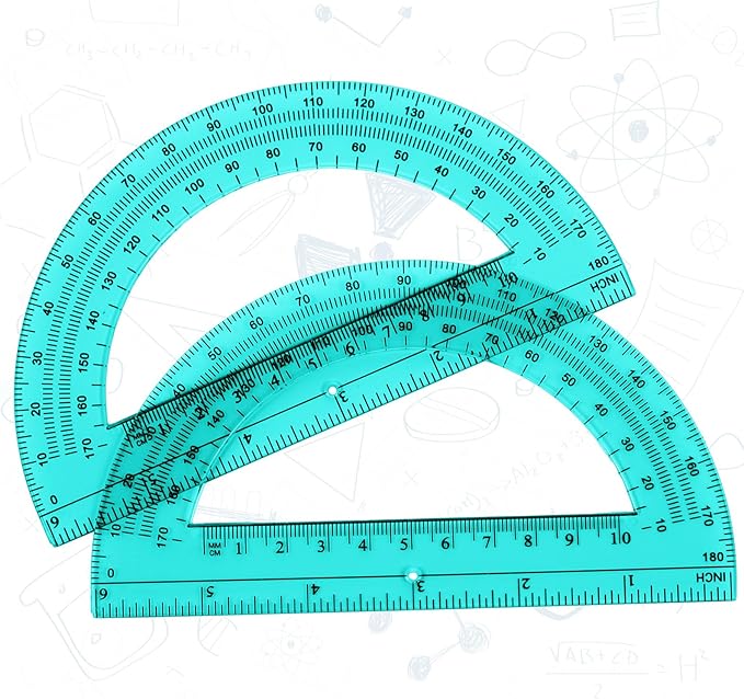 Zonon 2 Pcs 6 Inch Plastic Protractor Math Protractors 180 Degrees Angle Measurement, Translucent for Geometry Classroom Kid Student School Office Supplies(Turquoise)