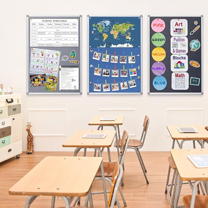 Felt Bulletin Big Vision Pin Board Notice Booard Wall-Mount Organization for Photo Message Velcro,Blue,48x36inches