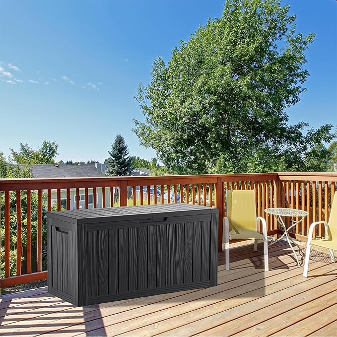 80 Gallon Lockable Resin Deck Box, Waterproof & UV-Resistant Outdoor Storage Box for Outdoor Cushion Storage, Garden Tools & Pool Accessories Storage, Black