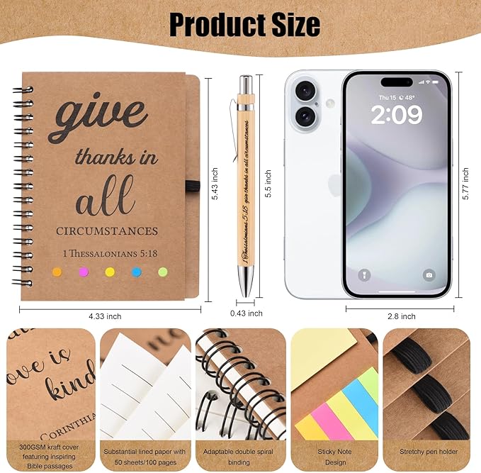 6 Pcs/3 Set of Christian Gifts Spiral Notebooks Bulk Journals with Christian Pens Prayer Journal Christian Journal for Women and Men, Perfect Home Gifts