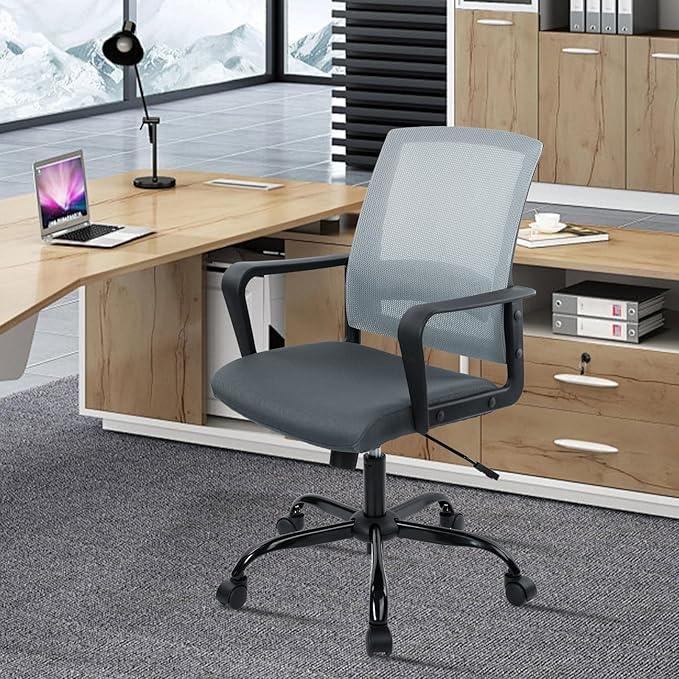 CLATINA Ergonomic Office Desk Chair - Mesh Office Chair with Adjustable Lumbar Support, Rolling Comfortable Computer Task Chairs with Arms for Home Conference-Gray, 2 Pack