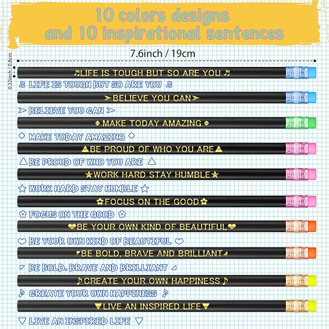 Eersida 40 Pcs Color Changing Mood Pencil with Motivational Sayings, 2B, Fun Assorted Thermochromic Pencils with Eraser(Bright Color,Bible Verses)