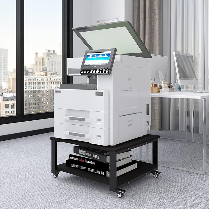 Natwind 2 Tier Laser Printer Stand,23.6''x23.6''x12.6'' Large Printer Table Copier Stand,Heavy Duty Rolling Printer Cart with Paper Storage Shelf,Printer Holder with Wheels for Home Office (Black)
