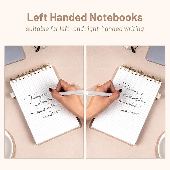 Yoment Top Spiral Notebook 240 Pages Leather Steno Pads 6x9 Top Bound Spiral Notepad 100 GSM College Ruled Notebook Left Handed Notebooks for Work School Office, Beige