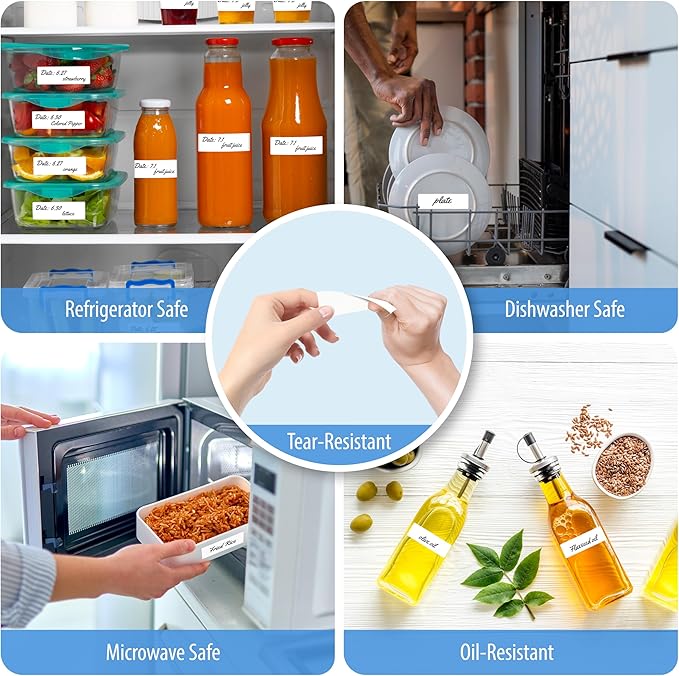 300 Removable Blank Food Labels, Water/Oil/Tear Resistant with Perforation Line for Freezer Food Containers Jars Pantry Organization (Each Measures 1” x 3”)