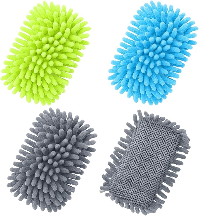 Zonon 4 Pieces Dry Erase Eraser Microfiber Shag Washable Whiteboard Eraser for Markers, Chalk, Classroom, Home and Office(Blue,Green,Gray)