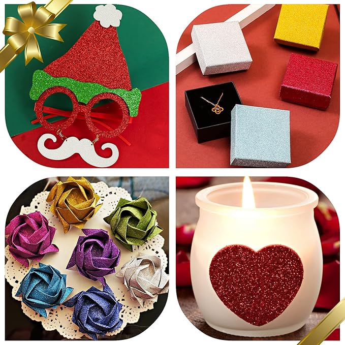 24 Sheets White Glitter Cardstock Paper, A4 Premium Sparkly Paper for Scrapbook, DIY Projects, Party Decoration, Gift Box Wrapping 250GSM/92lb