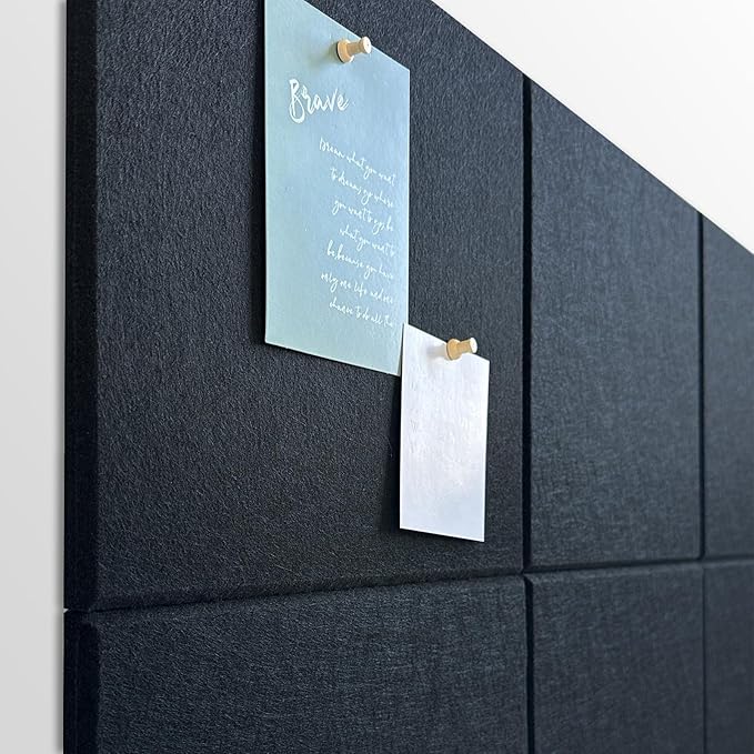 Large Cork Board for Office Wall Decor,48"x36"-12 Pack Felt Wall Tiles with Safe Removable Adhesive Tabs, 1/2" Thick, Felt Bulletin Board Pin Board Cork Boards for Walls - Black