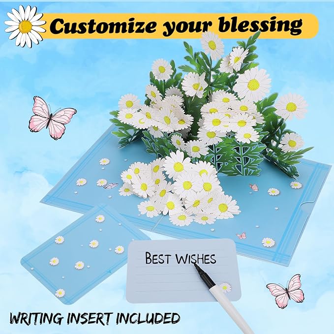 3D Daisy Flowers Pop Up Card for Teacher Appreciation Gifts, Thank You, Congratulations, Suitable for Mom, Daughter, Wife, Grandma