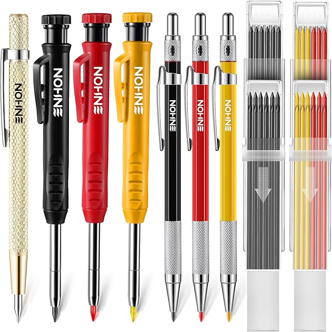 6 Pack Carpenter Pencil with Sharpener, Mechanical Carpenter Pencils with 36 Refills, Heavy Duty Construction Pencil Woodworking Tools for Architect Marking