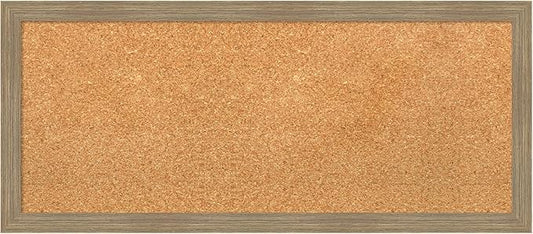 Amanti Art Natural Cork Board for Wall, 14x32 Vision Board with Brown Wood Frame, Medium Corkboard Office Decor for Home Organization, Casual Corkboard Pinboard to display items for home organization