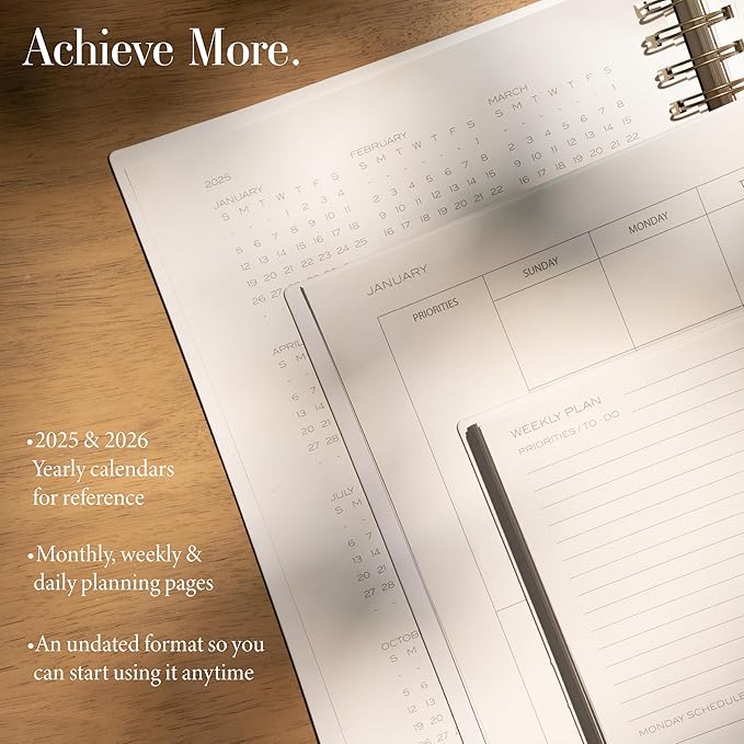 Anecdote Planner 2025 (8.5" x 10") Daily Planner Weekly Monthly Planner - 52 Weeks w/Library Buckram Cover, Brass Spiral - A4 Size Bleed-Resistant Paper – Ink Blue