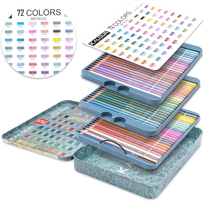 KALOUR 72 Piece Metallic Colored Pencils, Soft Core with Vibrant Color,Ideal for Drawing, Blending, Sketching, Shading, Coloring for Adults Artists Beginners