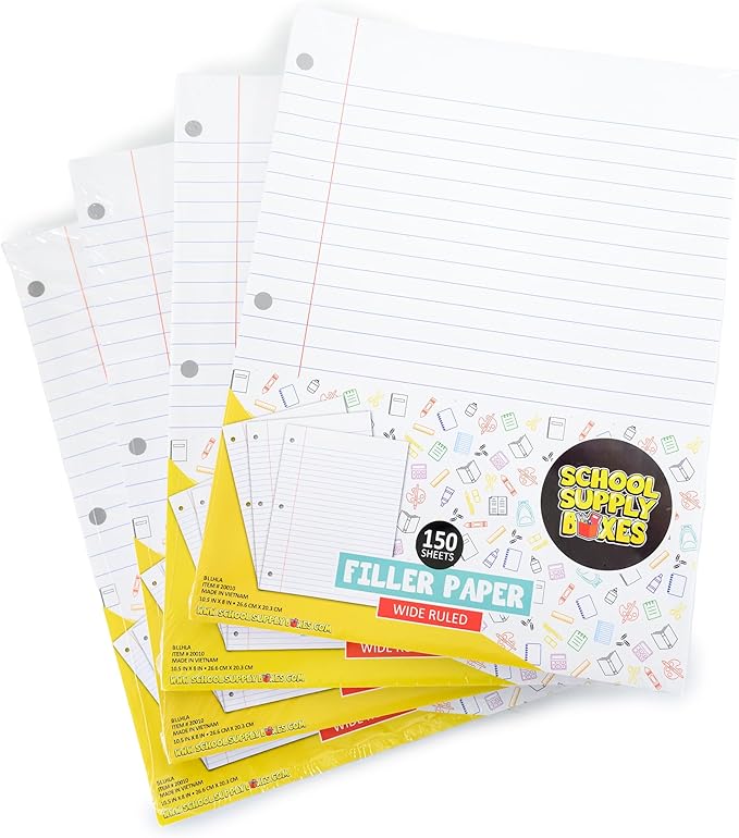 School Supply Boxes | Wide-Ruled Loose Leaf Paper | 48 Pack | 150 Sheets Per Pack, 3-Ring Binder Compatible