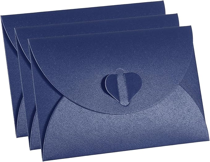 PATIKIL Gift Card Envelopes, 12 Pack Heart Shaped Clasp Small Gift Cards Holder Mini Envelope for Birthdays Weddings, Dark Blue