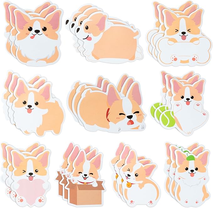 30 Pack Corgi Sticky Notes - Cute Cartoon Corgi Self Sticky Notepads Writing Memo Pads Animal Page Marker for Back to School Office Supplies Party Favors Goodies Bag Fillers, Total 600 Sheets