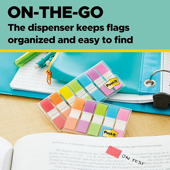 Post-it Flags, 60/On-The-Go Dispenser, .94 in Wide, Alternating Electric Glow Collection (680-EG-ALT)
