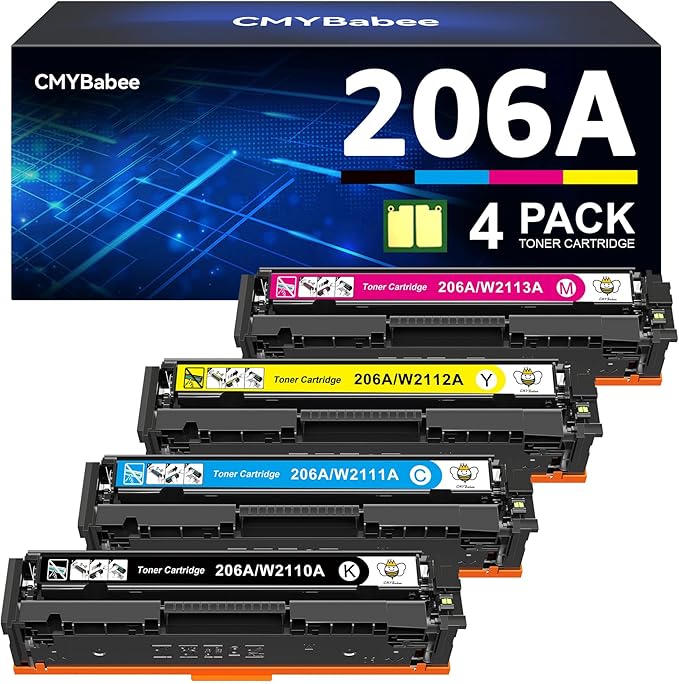 CMYBabee Compatible Toner Cartridge Replacement for HP 206A 206X for Color Laserjet Pro MFP M283fdw M283cdw M283fdn M282mw Pro M255dw M255nw M283 M255 Printer W2110A W2110X High Yield (BCMY, 4-Pack)
