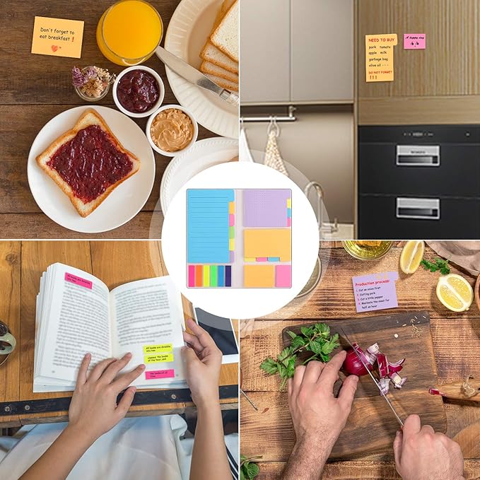Sticky Notes Set, Post Self-Stick Notes Pads for Journaling Notebook Planner Study, Office Supplies College Essentials Back to School Supplies for High School Students Teen Girl Gifts Preppy Stuff