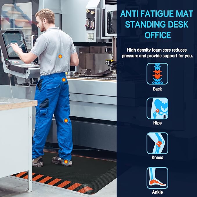 FEATOL Anti Fatigue Mat Industrial, Ergonomic Standing Floor Mat for Work for Stand, Black with Orange Border Safety 20" x 59"-Support for Leg & Back Pain