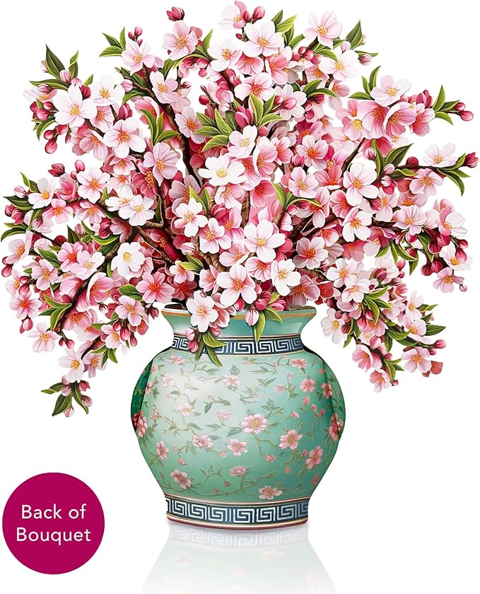 Freshcut Paper Pop Up Cards, Japanese Cherry Blossoms, 12 Inch Life Sized Forever Flower Bouquet 3D Popup Greeting Card, Birthday Cards, Valentine's Day Card, Blank Notecard & Envelope