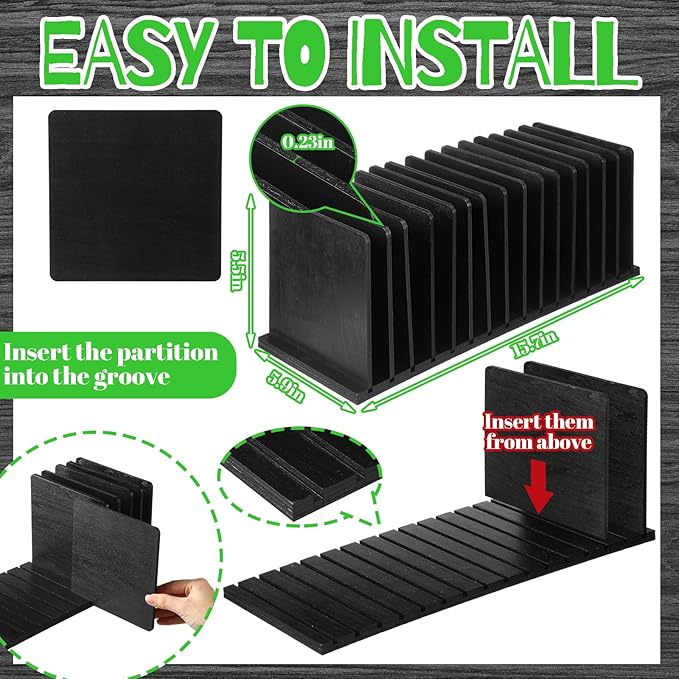 Desk Mail Organizer Wood File Holders 15 Slots Desk Organizer Countertop Letter Sorter Desktop Mail Paper Holder Folder Filing Cell Phone Document Storage Tray(Black)