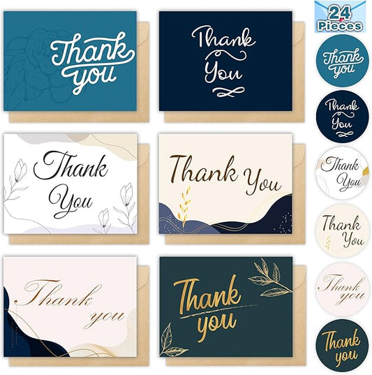 24 PCS Thank You Cards With Envelopes, 6x4 Inch Thank You Cards with Seal Stickers,Minimalistic Design, Suitable for Business, Baby Shower, Wedding, Small Business, Bridal Shower, etc