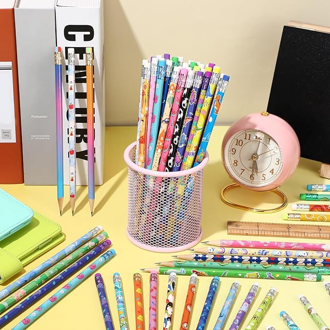 Sabary 100 Pcs Assorted Wood Pencil Bulk 50 Styles #2 HB Colorful Novelty Fun Dinosaur Animals Fruits Sports Pencils with Erasers Back to School Supplies for Kids Student Teacher Classroom Reward