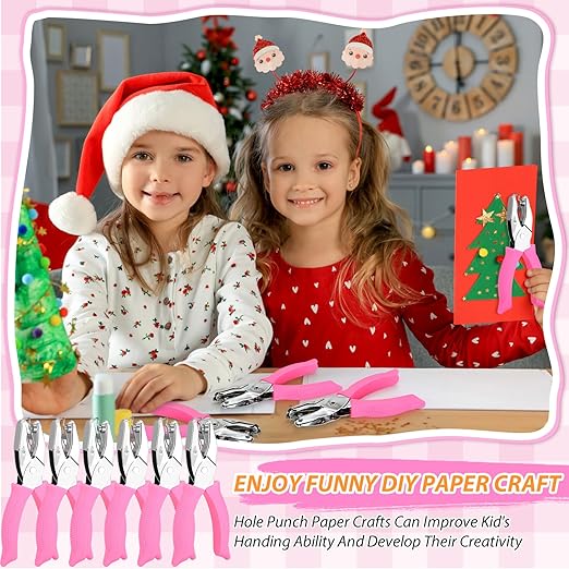 6 Pcs Hole Punch Set for Crafts - 1/16" 1/8" 1/4" Shapes (Circle, Heart, Star, Triangle) with Soft-Grip Handles | Paper Puncher for Binders, Scrapbooking, School, Card Making