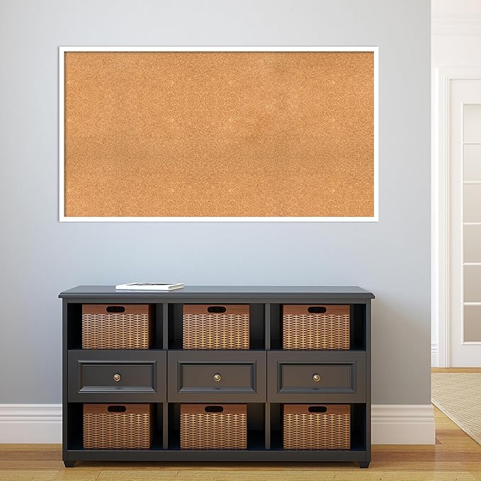 Amanti Art Natural Cork Board for Wall, 29x53 Vision Board with White Frame, Oversize Corkboard Office Decor for Home Organization, Modern Corkboard Pinboard to Display Items for Home Organization in