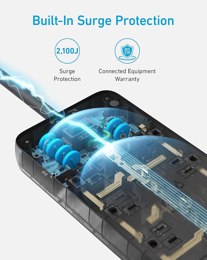 Surge Protector Power Strip (2100J), Anker 12 Outlets with 1 USB C and 2 USB Ports foriPhone 15/15 Plus/15 Pro/15 Pro Max, 5ft Extension Cord, Flat Plug, 20W USB C Charging for Home, Office,TUV Listed