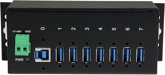 StarTech.com 7-Port USB 3.0 Hub - 5Gbps - Metal Industrial USB-A Hub with ESD Protection & 350W Surge Protection - Din Rail Wall or Desk Mountable - TAA Compliant USB Expander Hub (ST7300USBME)